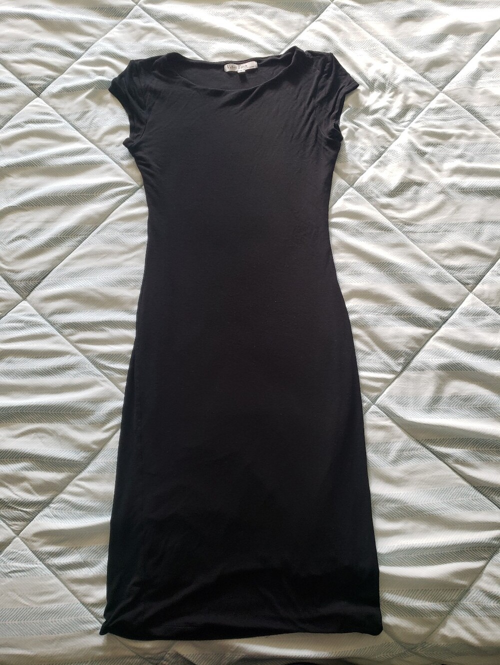 Velvet Torch Black Cap-Sleeve Midi Dress
